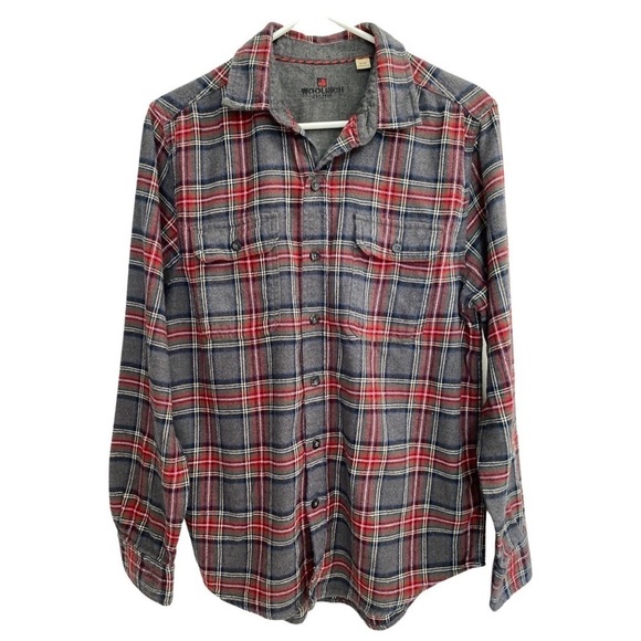 WOOLRICH Plaid Flannel Gray Red Button Down Cotton Collared Shirt Size Medium - Picture 1 of 7